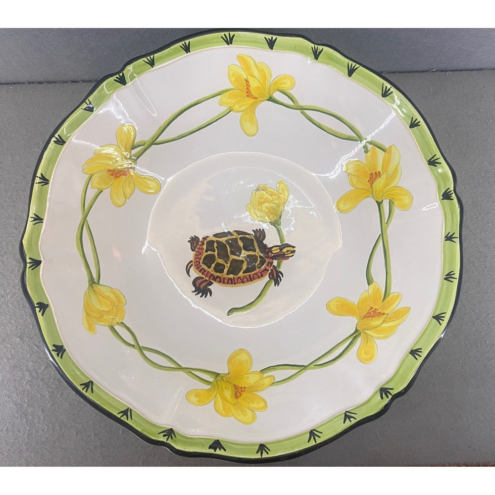 L'Antica Deruta for Majilly Italy Hand Painted Turtle Flower 12" Serving Bowl